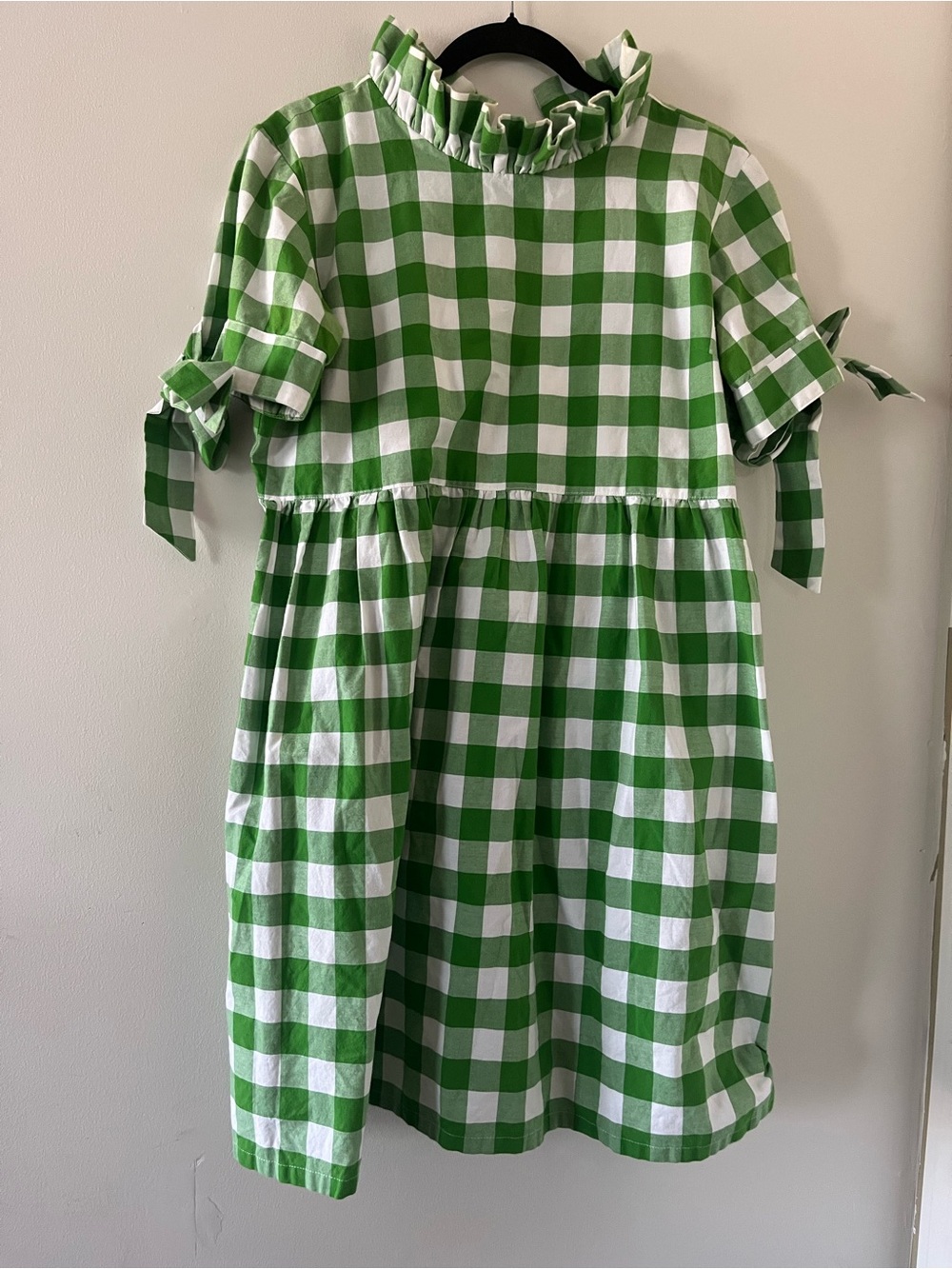 Elizabeth Wilson Green White Gingham Check Ruffle Mini Short Dress Large Cottage